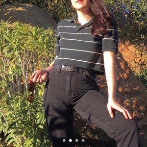 green button collared short sleeve top
